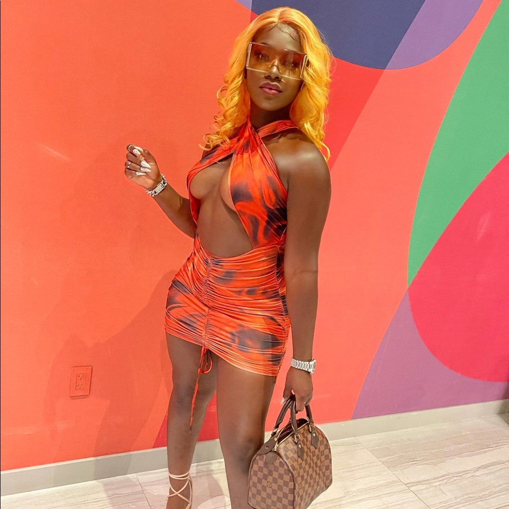 Fashion Nova Orange Cutout Halter Mini Dress